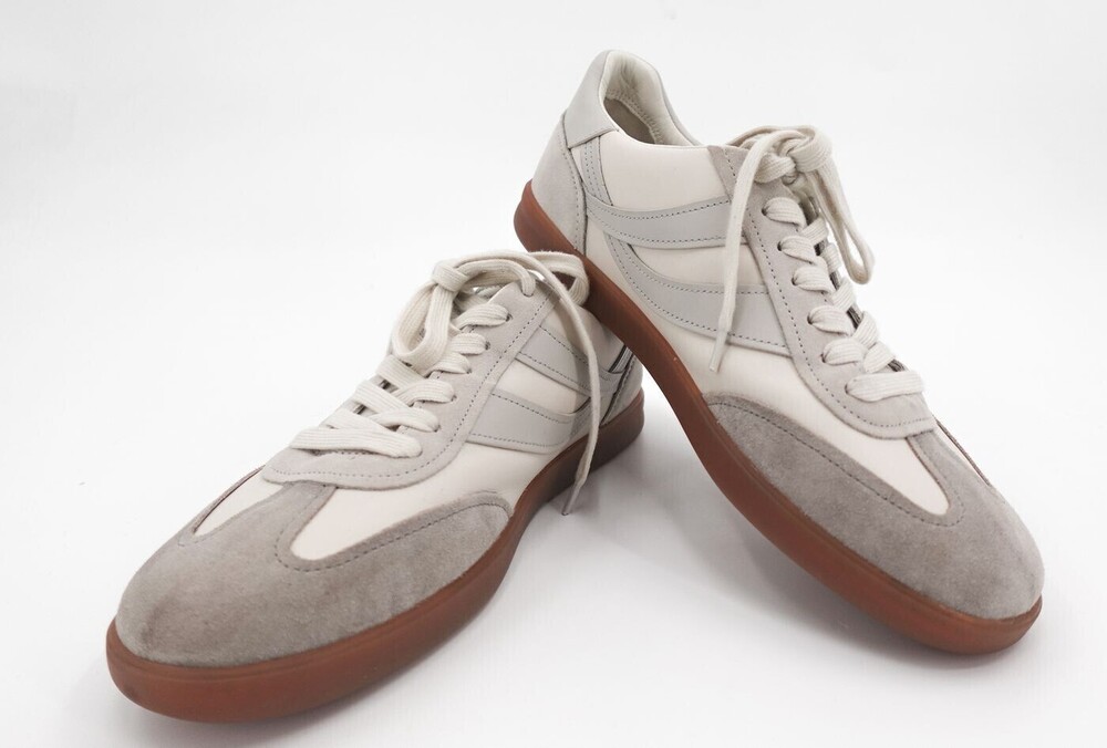 Vince Oasis Sneakers Womens Size 10 Cream Gray Leather Suede Lace Up Gum Sole